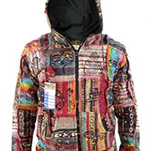 Little Kathmandu Gheri Cotton Fleece Lined Patchwork Elf Pixie Nepalese Festival Hood Jacket