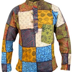 Little Kathmandu Men’s Paisley Patch Grandad Collarless Full Sleeve Shirts