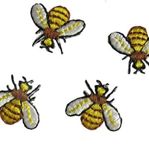[4 Count Set] Custom and Unique (5/8″ by 5/8″ Inches) Wildlife Bugs Flying Bees Iron On Embroidered Applique Patch {Yellow, Brown, White, and Black}