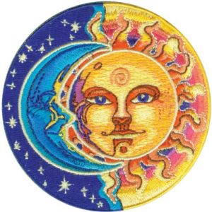 Applique Moon and Sun Half Blue and Half Yellow Patch