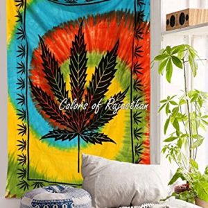 COR’s Multicolor Marijuana Weed Leaf Tapestry Twin Cannabis Tapestries Hippie Wall Tapestry Black Leaf Trippy Wall…